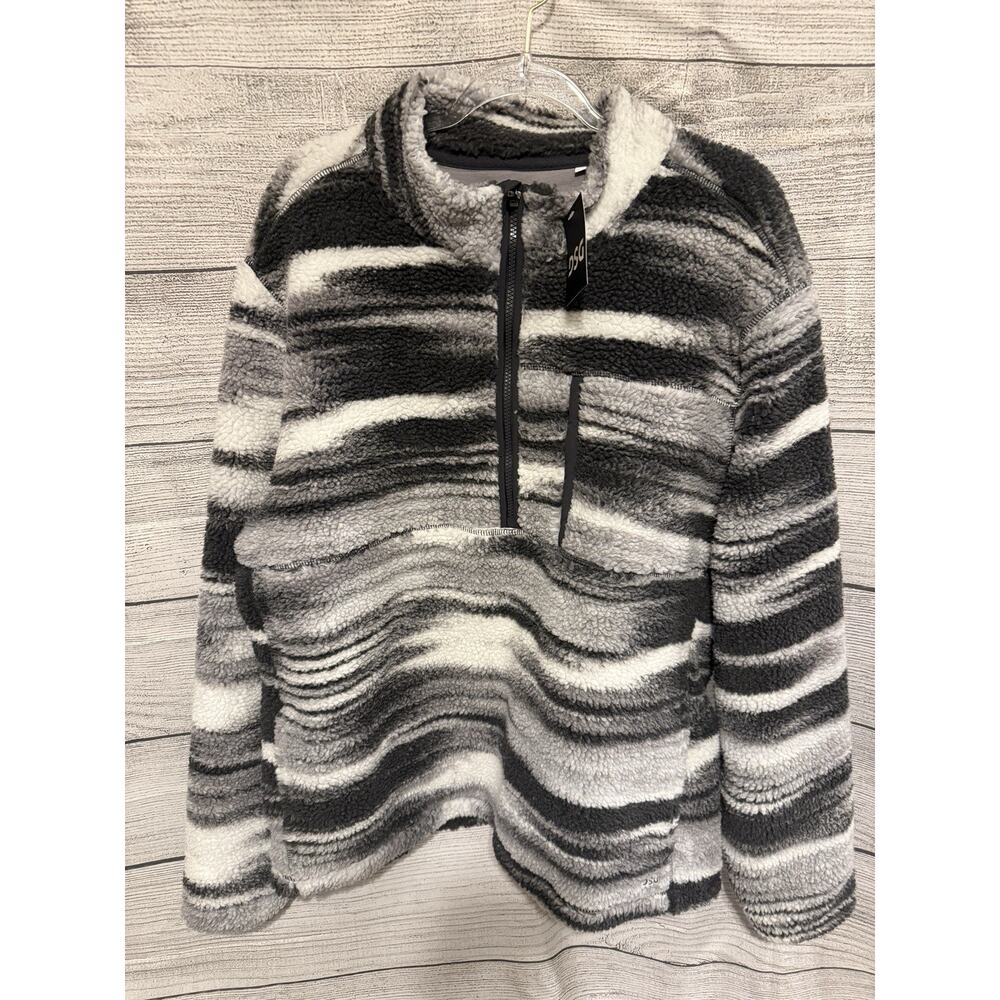 NEW Men’s Sherpa Fleece Pullover Black Gray White Quarter Zip Extra Large XL